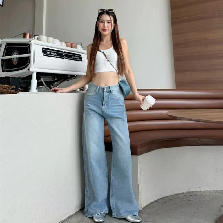 กางเกงยีนส์เอวสูง ทรงลิซ่า กระบอกใหญ่ ทรงสวย ใส่ สบาย แมทง่าย ใส่ได้ทุกลุค - 2