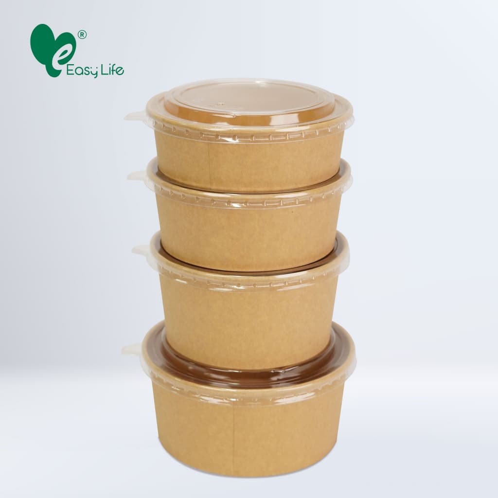 Easylife ถ้วยกระดาษคราฟท์พร้อมฝา OPS 500–1300ml 300ชุด ใส่อาหาร เดลิเวอรี่ ทนร้อน - 6