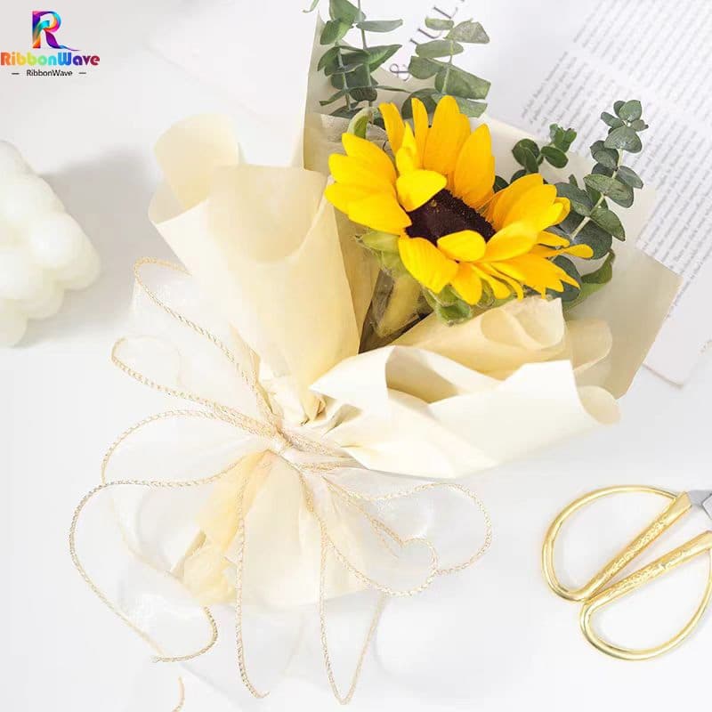 ริบบิ้นผ้าโปร่ง ริบบิ้นคลื่น หน้ากว้าง4cm สําหรับตกแต่งงานแต่งงาน งานวันเกิด - 4