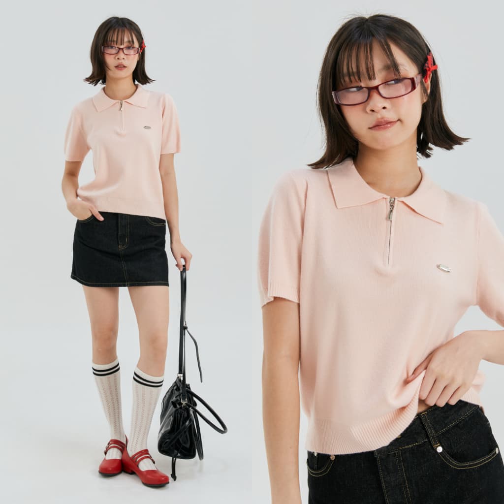 (พร้อมส่ง)Bemingtop909(S-XL)-Cody Half-Zip Polo – เสื้อโปโลไหมพรมคอซิป เนื้อผ้าถักแน่นแต่นุ่ม - 1