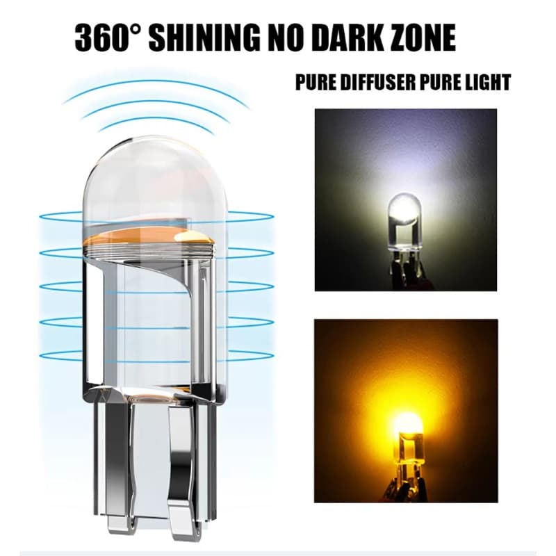 ⚡ประเทศไทย 24 ชั่วโมง⚡หลอดไฟหรี่ ขั้วT10 หลอดไฟติดป้ายทะเบียนรถยนต์ T10 โปร่งใส W5W Cob 194 168 Led - 1