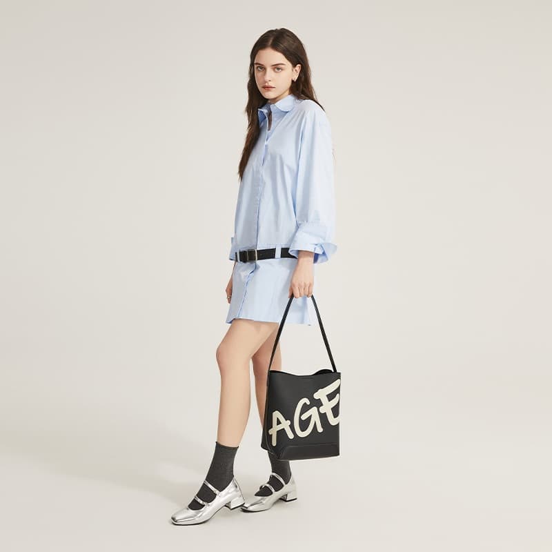 AGE FREE Gabine bag กระเป๋าทรงถังลายคลาสสิกแบบสะพายข้างกระเป๋าาถือbucket bag - 2