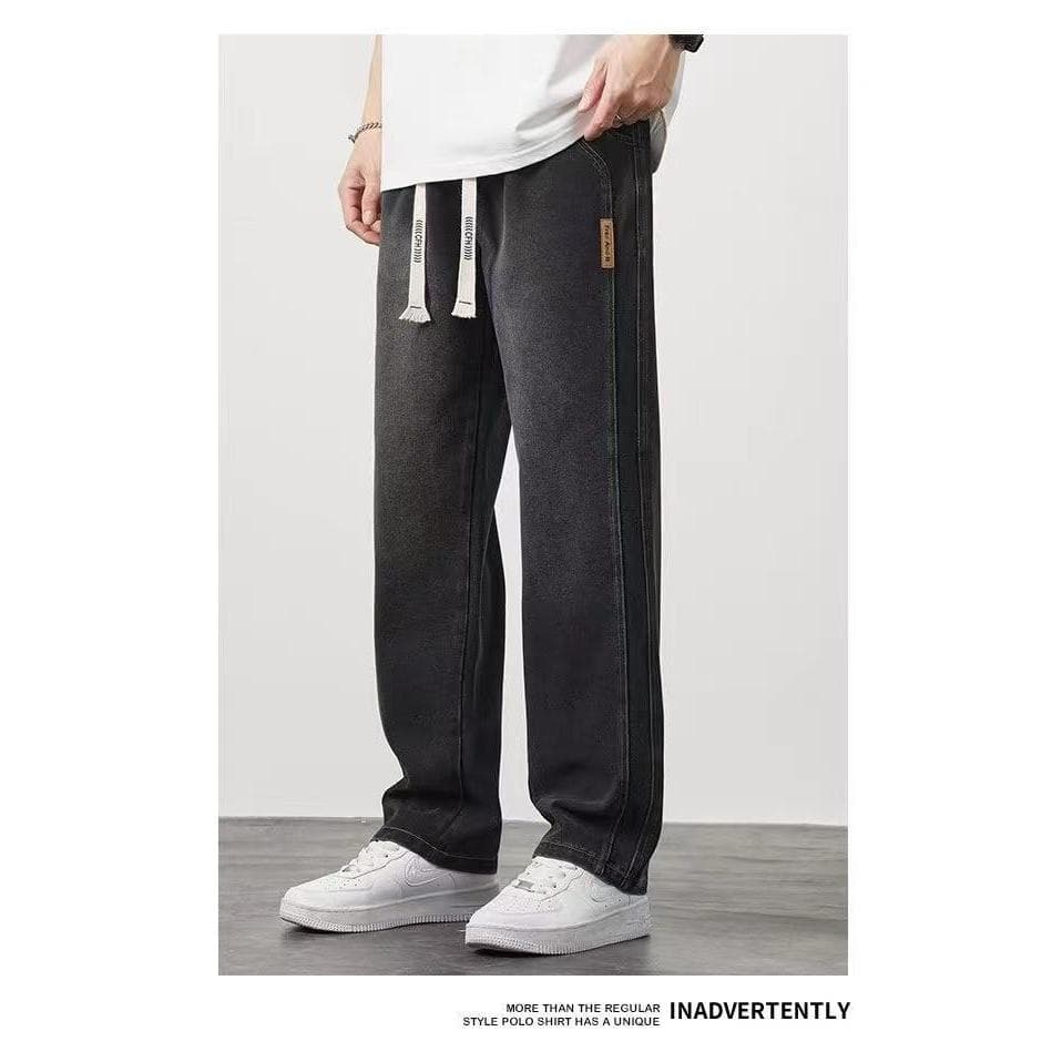 M-5XL กางเกงยีนส์ผู้ชายกระบอก เกาหลี แฟชั่น วินเทจ ทรงหลวม สแลคกางเกงขา ยาวผู้ชาย - 3