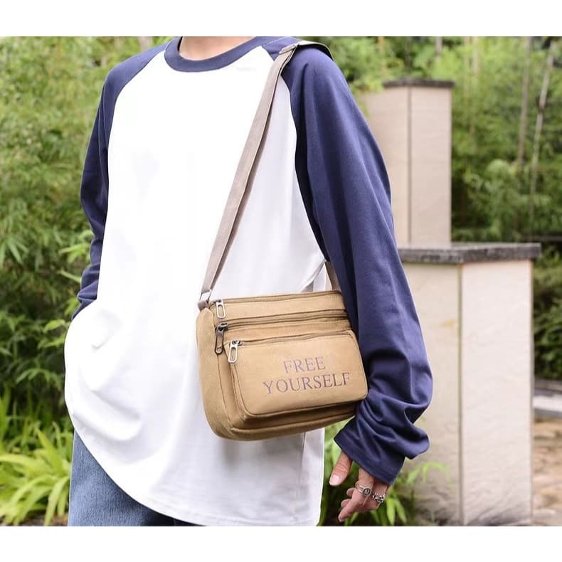 (A140) กระเป๋าสะพายข้าง ผ้าแคนวาส ผู้ชาย - 6