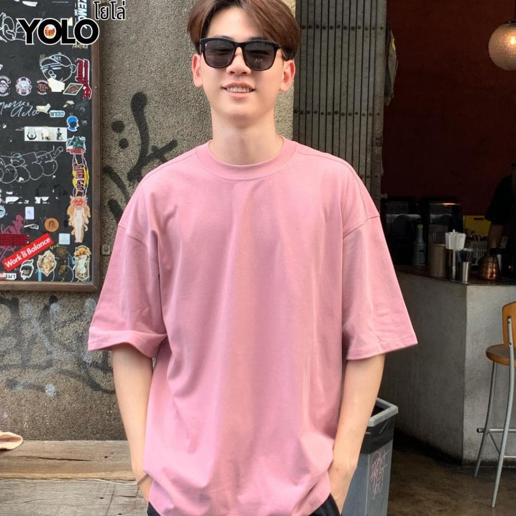 YOLO เสื้อยืด OVER SIZE เสื้อยืดโอเวอร์ไซส์ เสื้อคอตตอน คอฟิต สีพื้น 2340 - 4