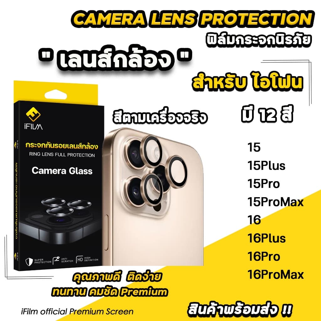🔥HOT iFilm ฟิล์มกระจก กันรอย เลนส์กล้อง For iphone 16 pro max 16plus iphone 15 promax 15plus เลนส์กล้อง ไอโฟน ไทเทเนียม