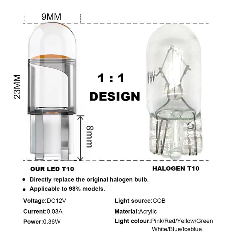 ⚡ประเทศไทย 24 ชั่วโมง⚡หลอดไฟหรี่ ขั้วT10 หลอดไฟติดป้ายทะเบียนรถยนต์ T10 โปร่งใส W5W Cob 194 168 Led - 2