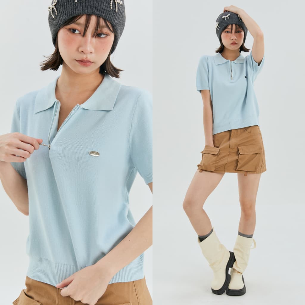 (พร้อมส่ง)Bemingtop909(S-XL)-Cody Half-Zip Polo – เสื้อโปโลไหมพรมคอซิป เนื้อผ้าถักแน่นแต่นุ่ม - 4