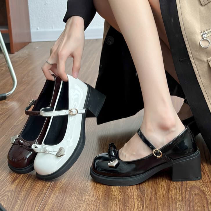 🔥ส่งจากไทย🔥รองเท้าแมรี่เจน สีพื้น ลายโบว์ สไตล์เกาหลี หนังนุ่ม โลลิต้าเจเค สไตล์ลำลอง - 3