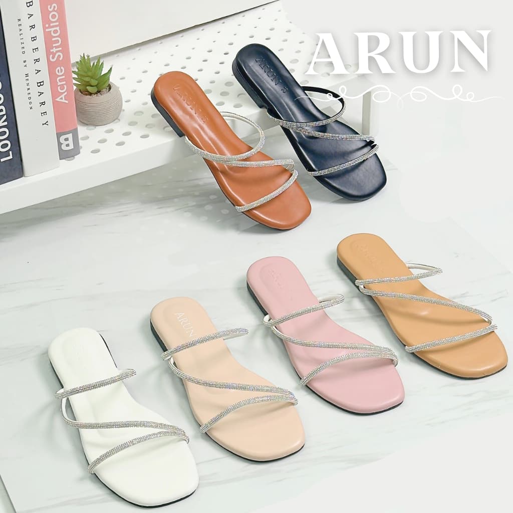 รองเท้าแตะแฟชั่น แบรนด์ ARUN รุ่น AR2013 สายคาดเพชร สวยหรู พื้นนุ่ม ไซส์ 36-45 - 1