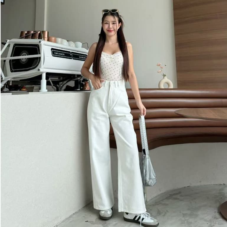 กางเกงยีนส์เอวสูง ทรงลิซ่า กระบอกใหญ่ ทรงสวย ใส่ สบาย แมทง่าย ใส่ได้ทุกลุค - 6