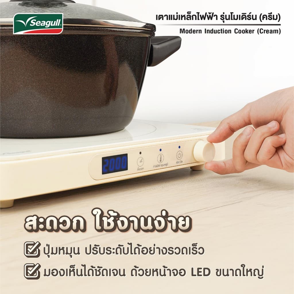 Seagull เตาแม่เหล็กไฟฟ้า รุ่นโมเดิร์น (ครีม) Modern Induction Cooker - 3