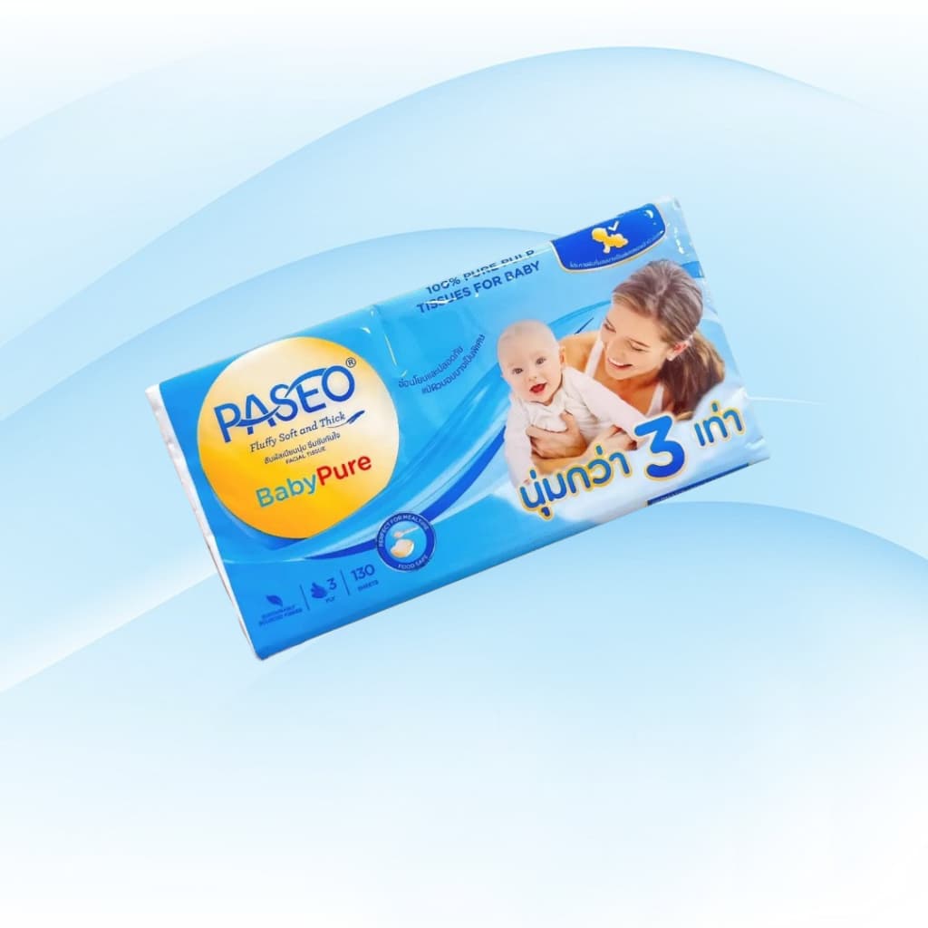 [เซท 2 แพค] Paseo Baby กระดาษทิชชู่เช็ดหน้า พาซิโอ เบบี้ ห่อ130แผ่น หนา3ชั้น แพค4ห่อ เพื่อผิวหน้า - 3