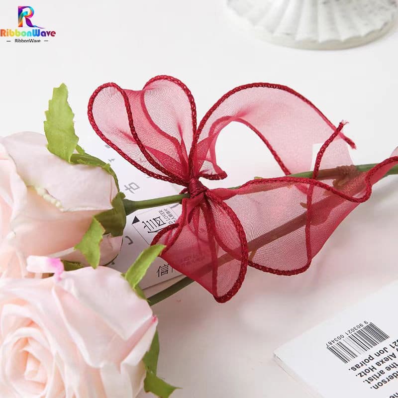 ริบบิ้นผ้าโปร่ง ริบบิ้นคลื่น หน้ากว้าง4cm สําหรับตกแต่งงานแต่งงาน งานวันเกิด - 5