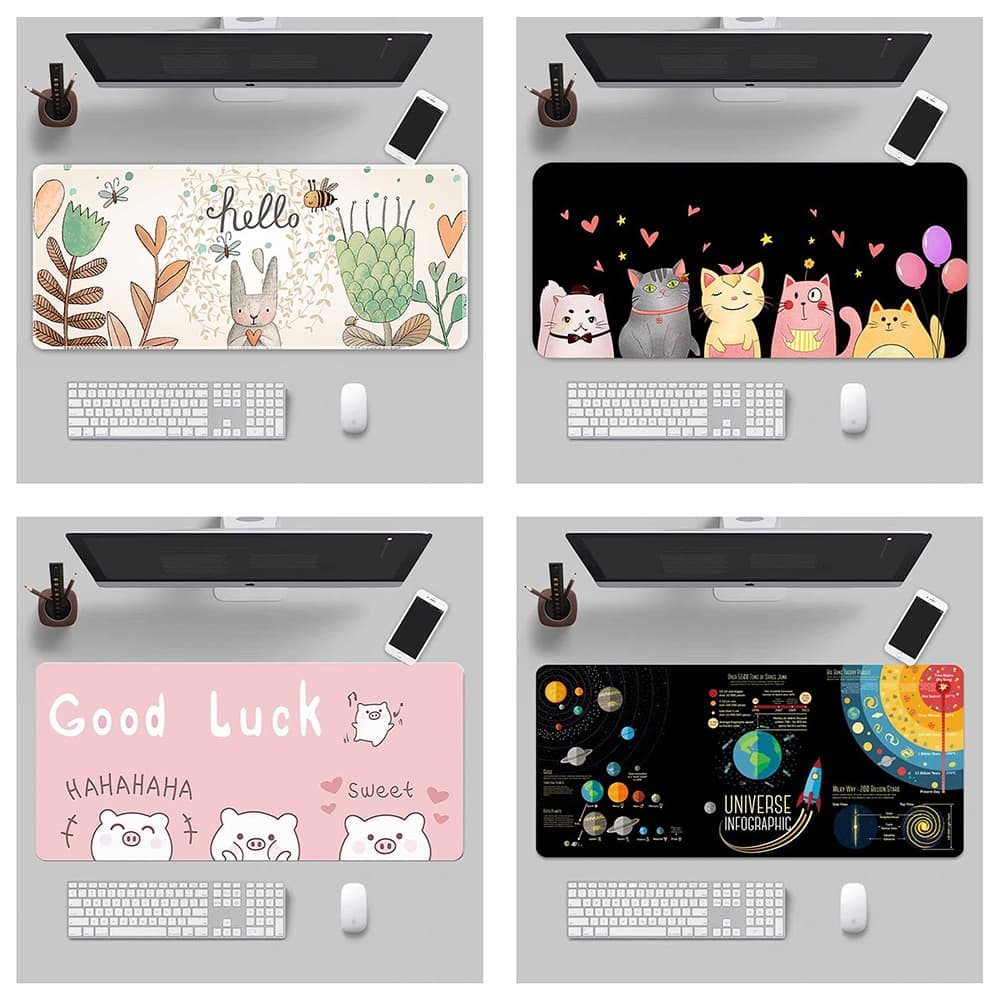แผ่นรองเมาส์เล่นเกมลายการ์ตูนขอบล็อคเข้ารหัสขนาดใหญ่ แผ่นรองคีย์บอร์ดคอมพิวเตอร์สำหรับสำนักงานแบบเรียบง่าย แผ่นรองโต๊ะ
