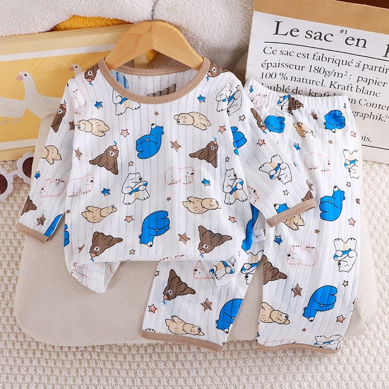 ชุดนอนเด็กลายการ์ตูน ชุดเซ็ท 2 ชิ้น 7 ส่วน ผ้าฝ้ายผ้าใยไผ่ เนื้อผ้าบาง นุ่ม #T13151 - 3