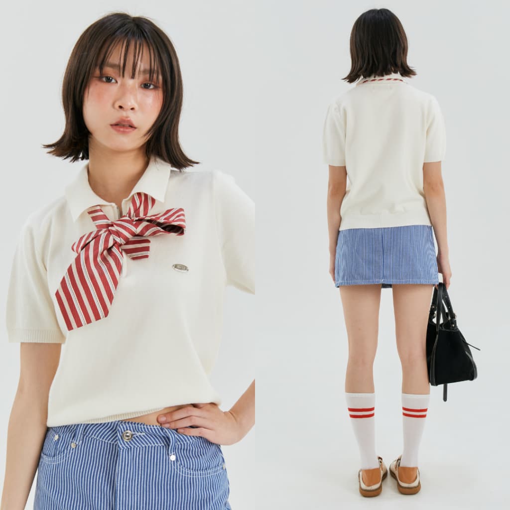 (พร้อมส่ง)Bemingtop909(S-XL)-Cody Half-Zip Polo – เสื้อโปโลไหมพรมคอซิป เนื้อผ้าถักแน่นแต่นุ่ม - 2