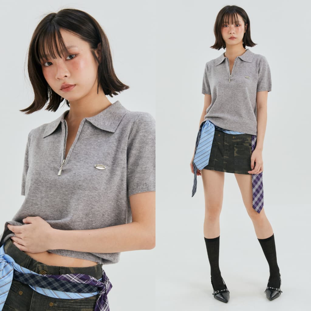 (พร้อมส่ง)Bemingtop909(S-XL)-Cody Half-Zip Polo – เสื้อโปโลไหมพรมคอซิป เนื้อผ้าถักแน่นแต่นุ่ม - 6