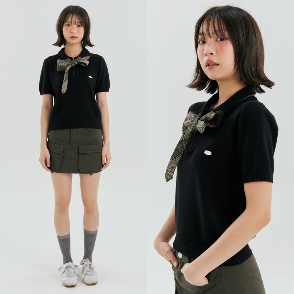 (พร้อมส่ง)Bemingtop909(S-XL)-Cody Half-Zip Polo – เสื้อโปโลไหมพรมคอซิป เนื้อผ้าถักแน่นแต่นุ่ม - 3