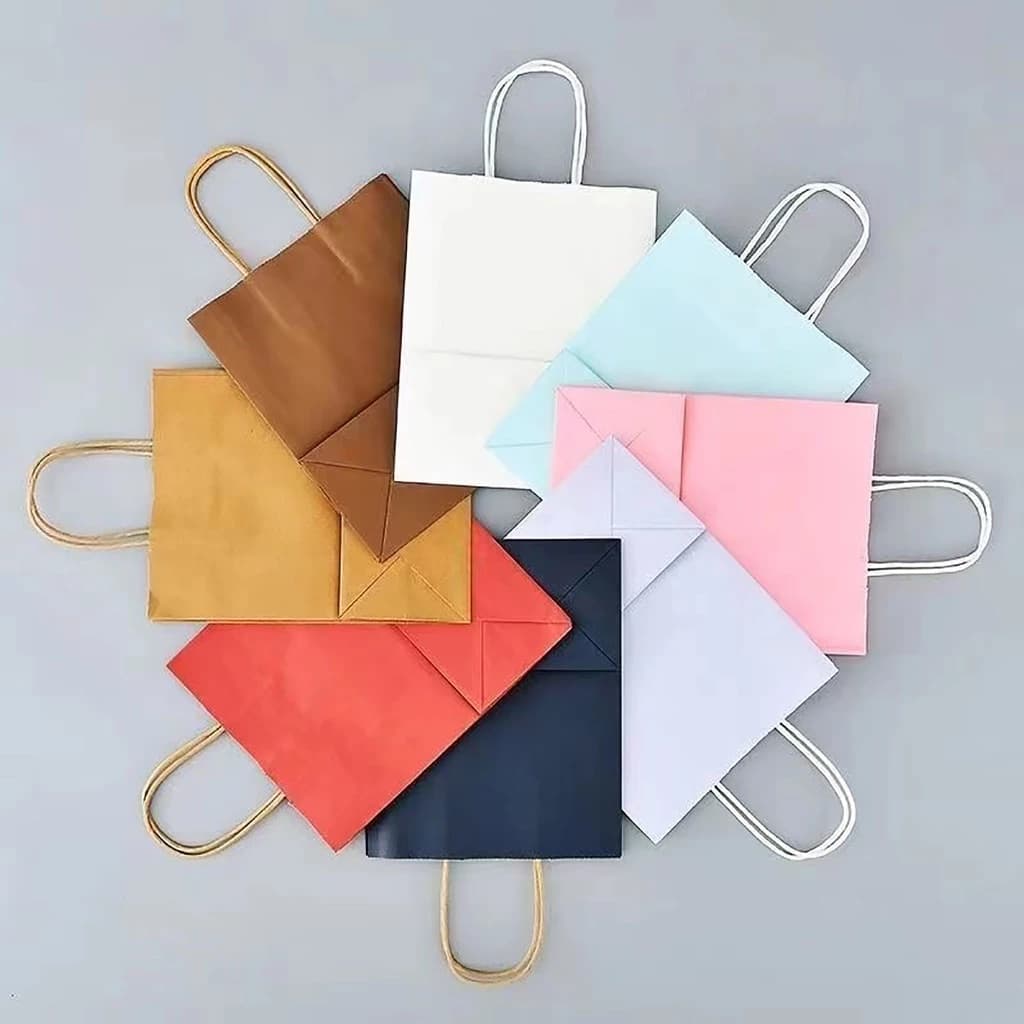 10pcs ถุงกระดาษถือหลายสี ถุงหูหิ้วกระดาษ ใส่เบเกอรี่เกรดพรีเมียม จัดเบรค ใส่เบเกอรี่รักษ์โลก - 2