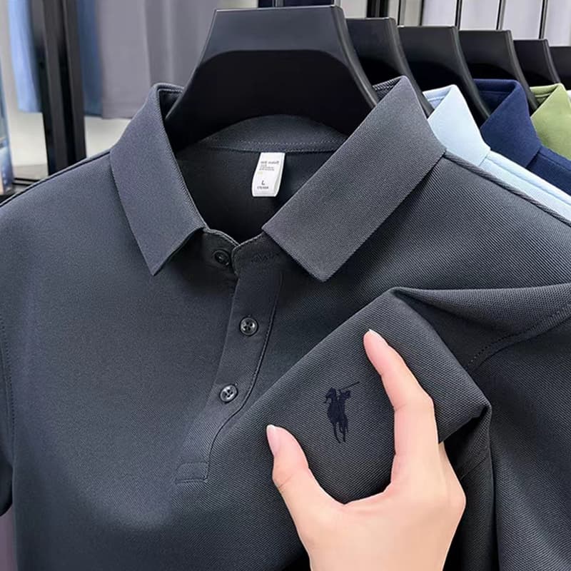 DIVPAULO 2855-X-Y63 เสื้อโปโลผู้ชายปกปักลาย แขนสั้น สีพื้น ผ้านุ่ม ใส่สบาย ระบายอากาศได้ดี