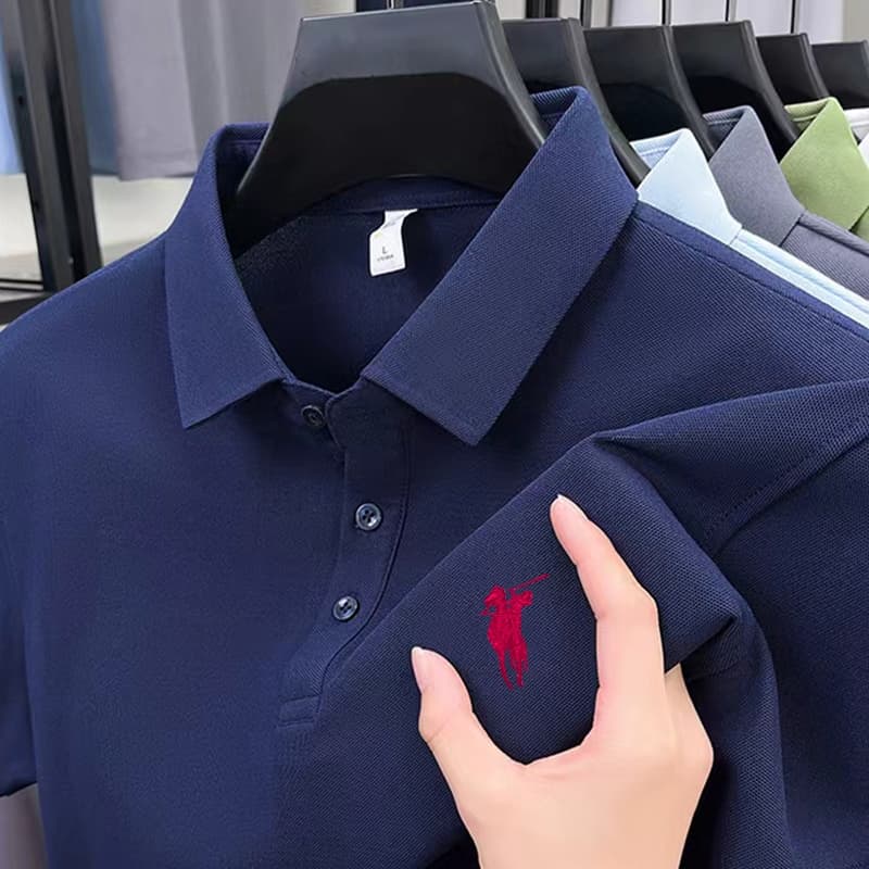 DIVPAULO 2855-X-Y63 เสื้อโปโลผู้ชายปกปักลาย แขนสั้น สีพื้น ผ้านุ่ม ใส่สบาย ระบายอากาศได้ดี - 1