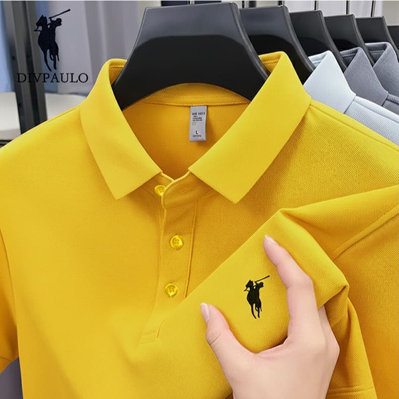 DIVPAULO 2855-X-Y63 เสื้อโปโลผู้ชายปกปักลาย แขนสั้น สีพื้น ผ้านุ่ม ใส่สบาย ระบายอากาศได้ดี - 5