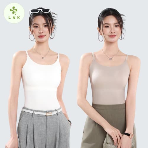 L&K #6666 เสื้อกล้ามสายเดี่ยวมีฟองน้ำในตัว ไม่ต้องสวมใส่เสื้อขั้นใน สวมใส่สบาย เบาสบาย ยกกระชับ สวยเป๊ะ