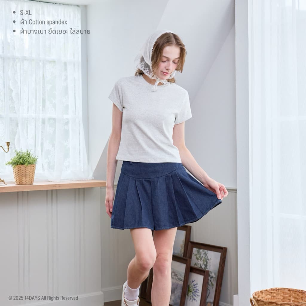 รุ่นBB “เสื้อยืด ทรงสลิมฟิต ผ้าคอตตอนยูนิ” เสื้อยืดผู้หญิง ทรงเข้ารูป ลำลอง - 3