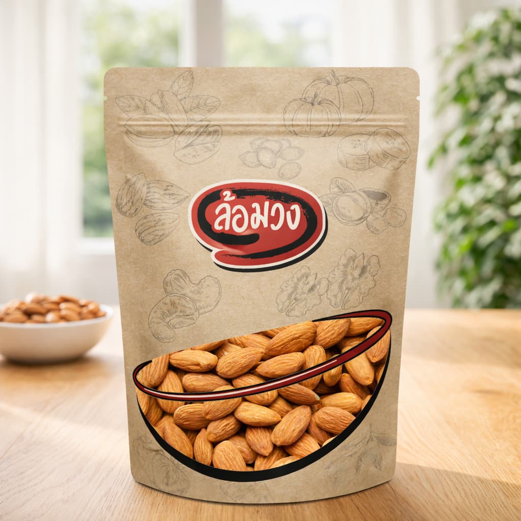 อัลมอนด์อบ 500 กรัม รสธรรมชาติ/รสเค็ม (Almond) by ล้อมวง อัลมอนด์ ถั่ว ธัญพืช ขนมคลีน คีโต - 1