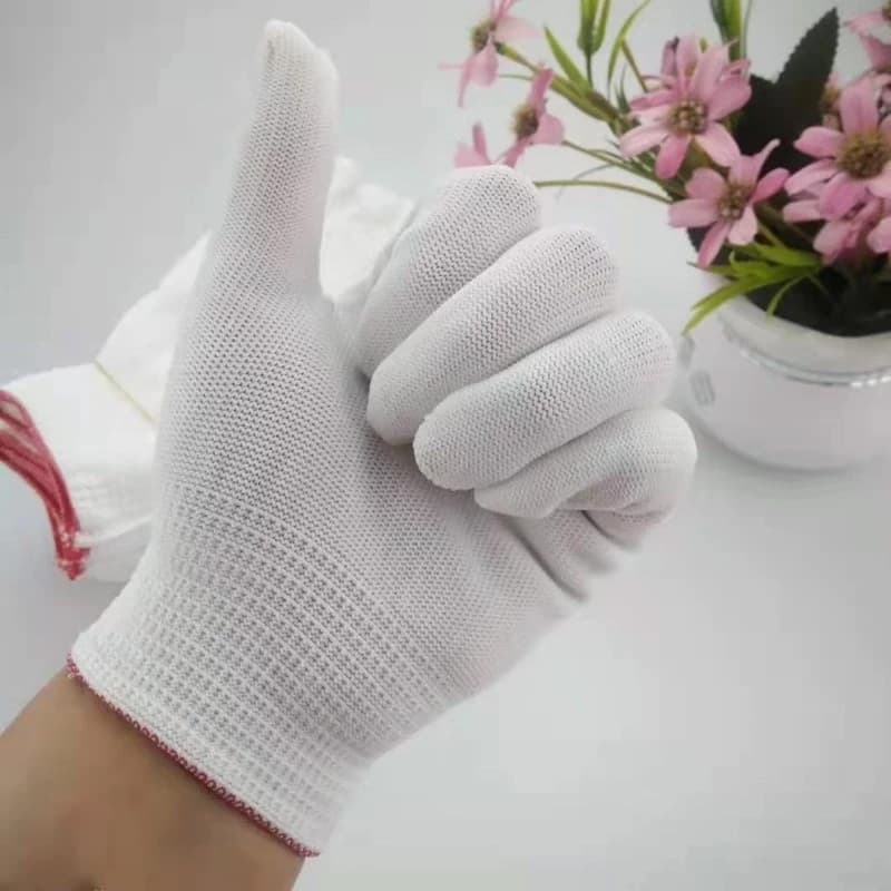 ถุงมือผ้าฝ้ายสีขาว ถุงมือผ้า ถุงมือทอผ้าฝ้าย ( 1 คู่) M - 5