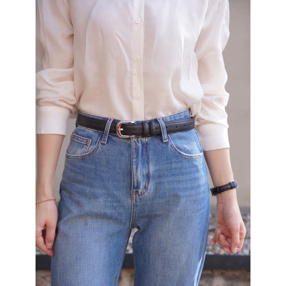 ผู้หญิง เข็มขัดหนัง PU รุ่นคลาสสิก สายเส้นเล็ก หัวเข็มขัดสีเงิน ดีไซน์เรียบหรู ใช้งานง่าย แมทง่าย - 6