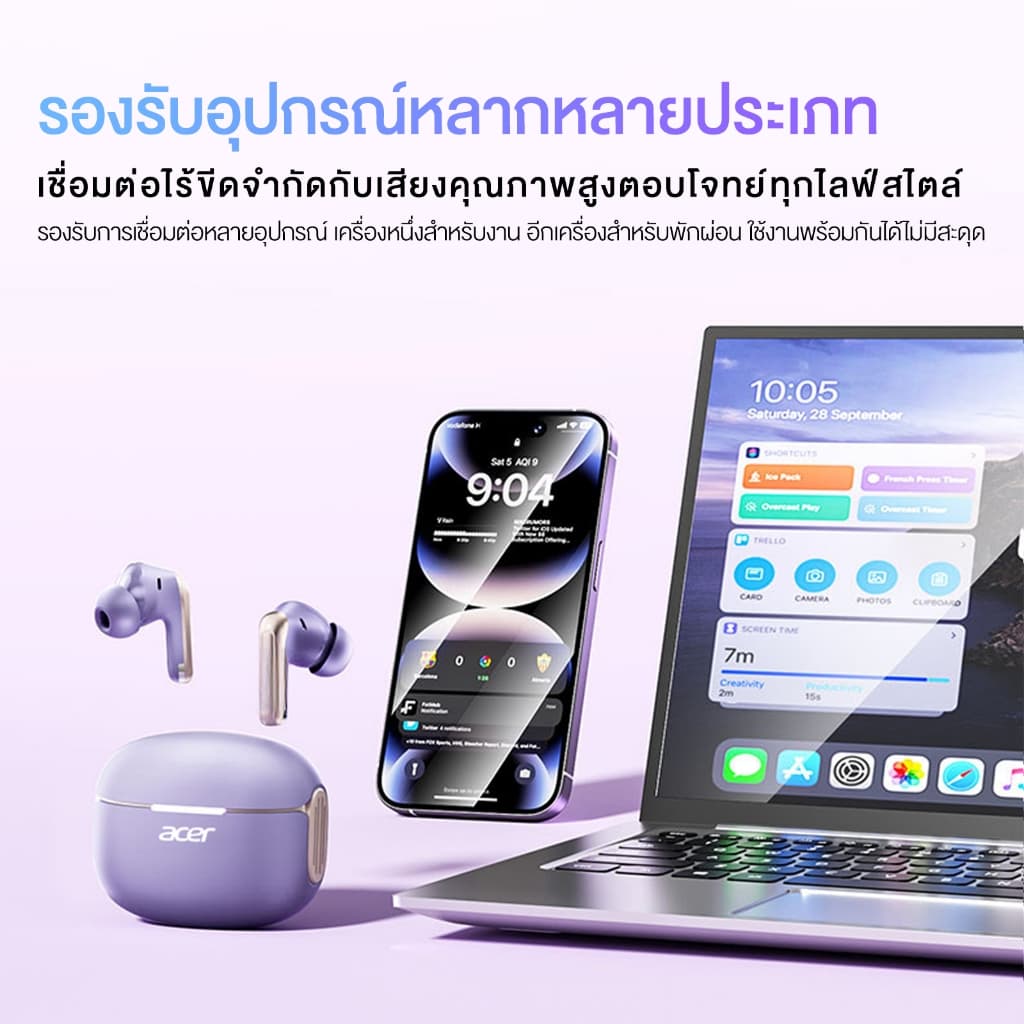 Acer  หูฟังบลูทูธไร้สาย น่ารัก สวมใส่บาย เสียงดี เบสแน่น ดูหนัง ฟังเพลงได้นาน รับประกัน18เดือนAHR155 - 5