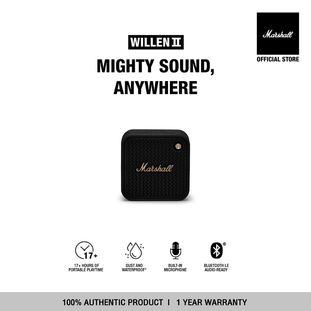 MARSHALL Willen II Black And Brass - รับประกัน 1 ปี + ส่งฟรี - ลำโพงบลูทูธ ลำโพงพกพา ลำโพง