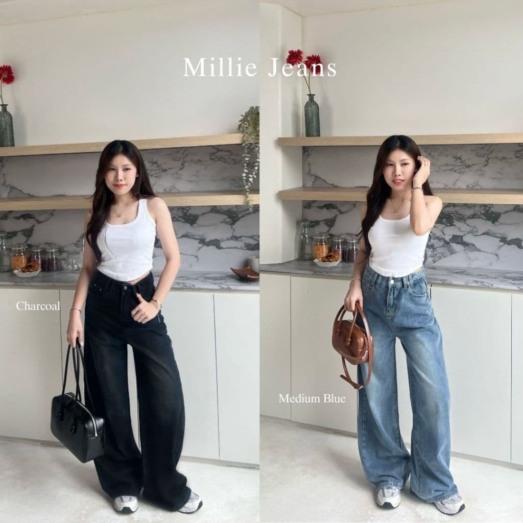 Beberlin กางเกงยีนส์ ขากระบอกใหญ่ สีเฟด รุ่น Millie Jeans / No : 2389 - 4