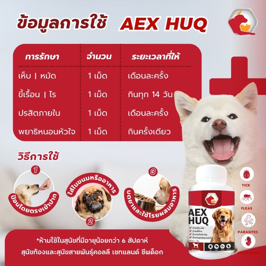Aexhuq อาหารเสริมสัตว์เลี้ยง ป้องกันเห็บ หมัด ไร บำรุงขนและผิวสำหรับน้องหมา - 2
