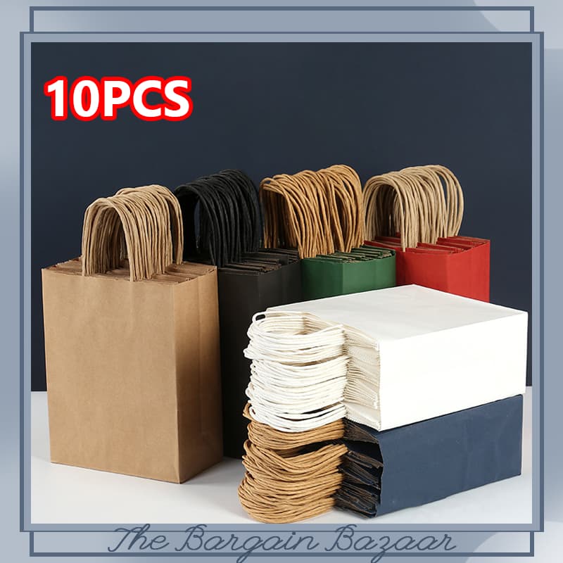 10pcs ถุงกระดาษถือหลายสี ถุงหูหิ้วกระดาษ ใส่เบเกอรี่เกรดพรีเมียม จัดเบรค ใส่เบเกอรี่รักษ์โลก