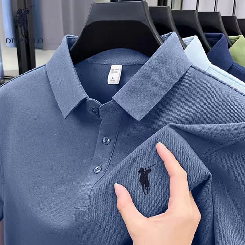 DIV POLO 2855-Y63ผู้ชายผ้าฝ้ายแท้เสื้อโปโลปกปักแขนสั้นสีทึบสบายๆทุกการแข่งขันเสื้อยืด - 1