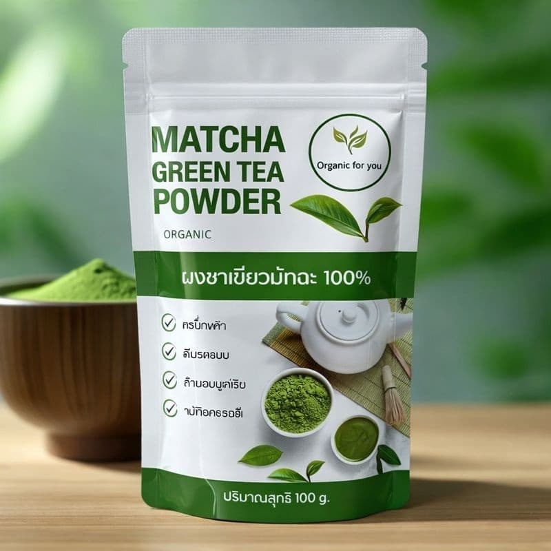 ผงชาเขียวมัทฉะ matcha แท้100% ผงชาเขียว(ร้านหลัก) ออร์แกนิค ฟอร์ยู Organic for you ขนาด 100 กรัม/ซอง