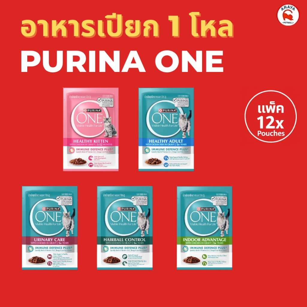 [ยกกล่อง 12ซอง X 70g] Purina One Pouch - อาหารเปียกแมว เพียวริน่า