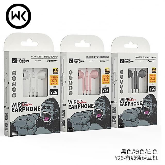หูฟัง WK Design y26 รุ่น kingkong หูฟัง 3.5mm Typec phone เสียงดี.เบสหนัก สำหรับทุกยี่ห้อ os/Android(รับประกัน 1 ปี）