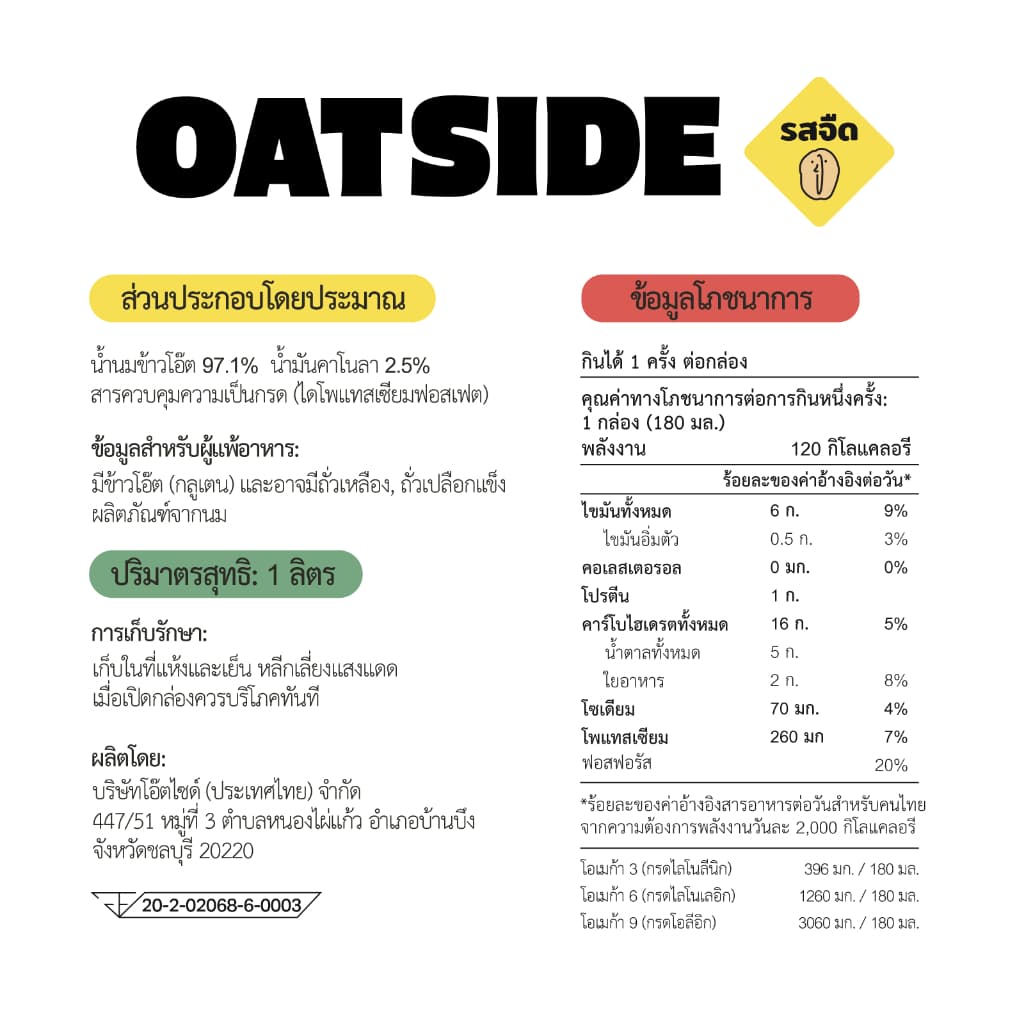 [3 กล่อง] OATSIDE Plain โอ๊ตไซด์ น้ำนมข้าวโอ๊ตรสจืด ขนาด 180 มล. - 1